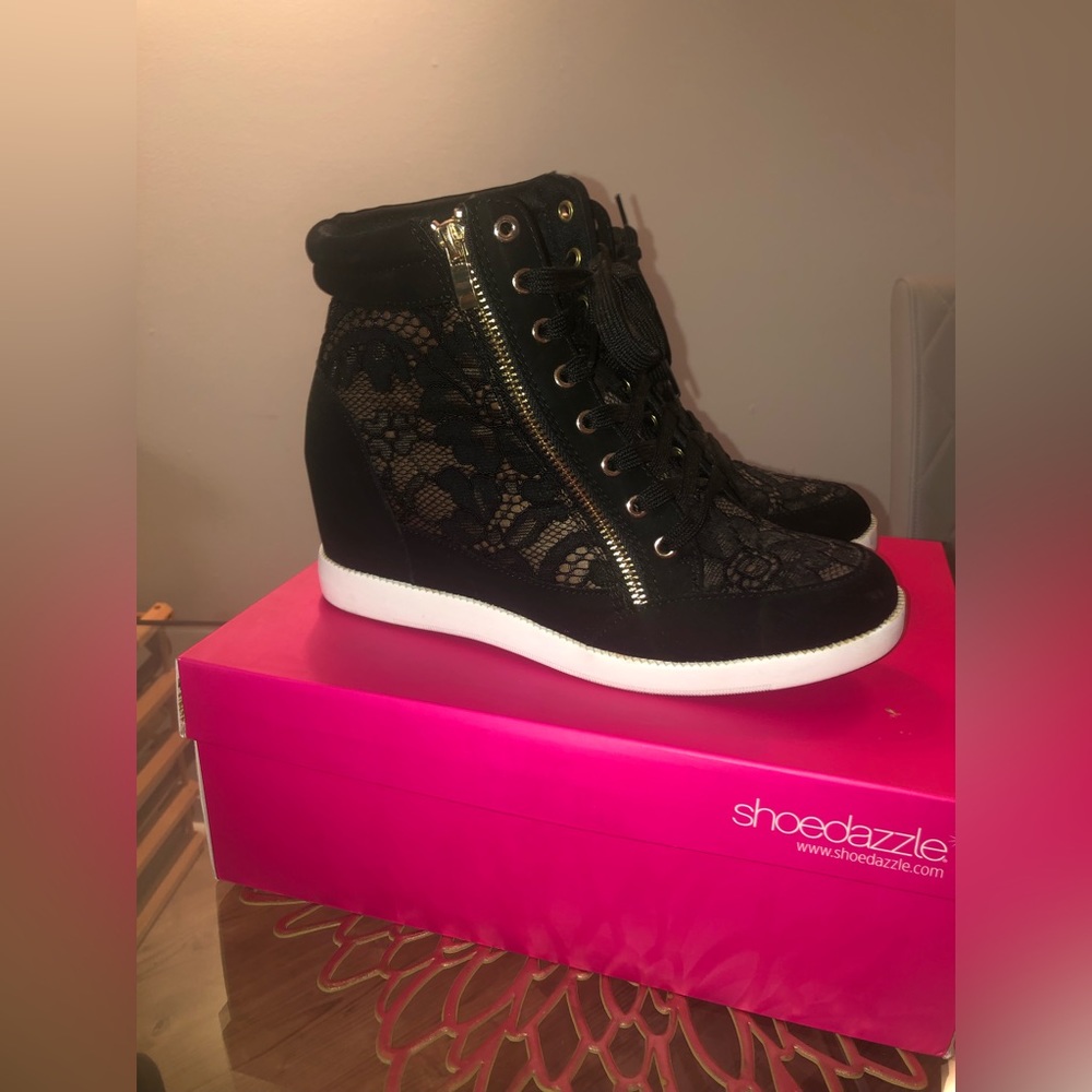 Shoe Dazzle Black Lace Sneakers